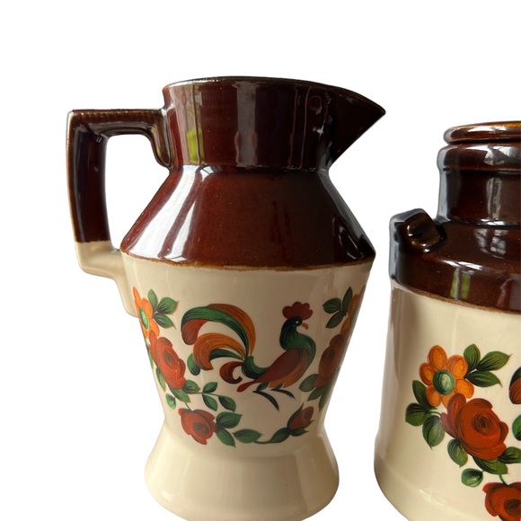 Vtg McCoy Small Canister Rooster Cream Milk Can Pottery Lidded + Syrup Pitcher - Picture 3 of 4